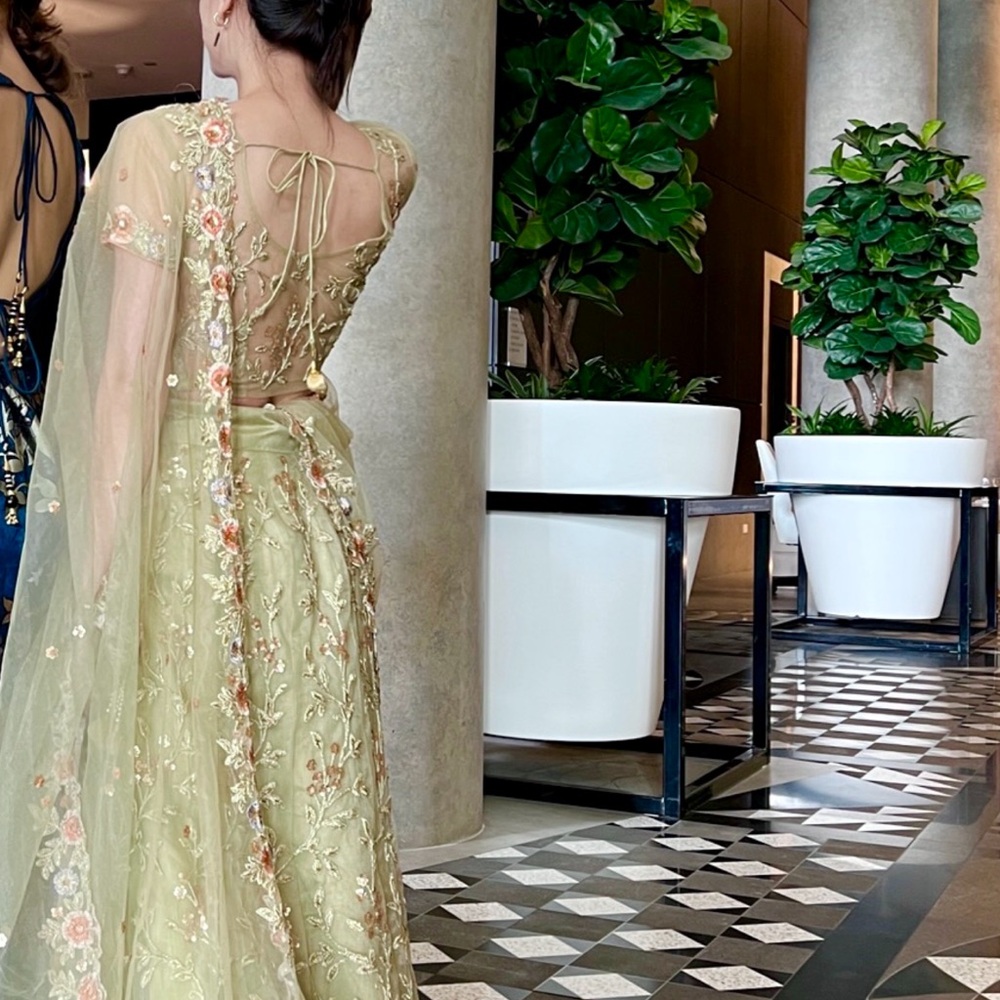 Elegant Embroidered Lehenga Green Dress